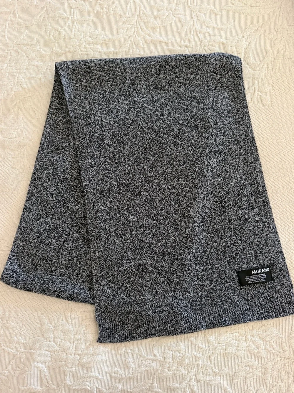 Murano Black White Marled Heather Cotton Cashmere Knit Scarf